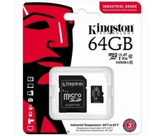 Atminties kortelė Kingston | UHS-I | 64 GB | Micro SDHC/SDXC Industrial Card | Flash atminties klasė Class 10, UHS-I, U3, V30, A1 | SD Adapteris