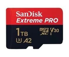 Atminties kortelė SanDisk Extreme PRO Micro SDXC 1TB + SD adapteris + 2 metai RescuePRO Deluxe iki 200 MB/s ir 140 MB/s Skaitymo / rašymo greitis A2 C10 V30 UHS-I U3
