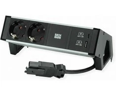 BACHMANN DESK2 2xCEE7/3 USB Juodas USB Charger C/C 100W GST18 0,2m