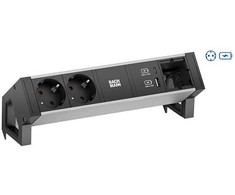 Bachmann DESK2 ALU Juodas 2x gniazdo su uziemieniem USB, USB Charger 22W A&amp;C 0,2m GST18 (937.301)