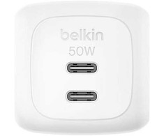 Įkroviklis Belkin BOOSTCHARGE jungiama į tinklą 2 USB-C 50W PD + PPS Baltas (WCH019KQWH)