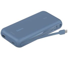 „Belkin“ nešiojamoji baterija, 20 000 mAh, mėlyna, 30 W, integruotas USB-C korpusas, BPB024hqBL