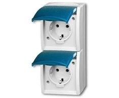 BUSCH JAEGER BJ 20-02EW-53 Steckdose m.Klappdeckel senkrecht 2f ocean IP44 grau/blau