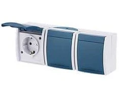 BUSCH JAEGER BJ 2300/3EW-53 Steckdose m.Klappdeckel waagerecht 3f ocean IP44 grau/blau