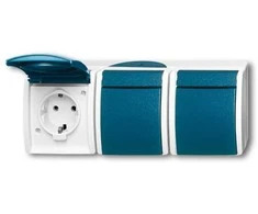 BUSCH JAEGER BJ 2300/3EW-53 Steckdose m.Klappdeckel waagerecht 3f ocean IP44 grau/blau