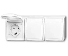 Jaeger ABB Ocean horizontalus lizdas 3 x Schuko su įžeminimu, 250 V/16 A, IP44 atsparus purslams, baltas