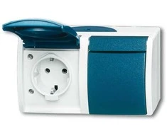 BUSCH JAEGER Ocean - Steckdose Klappdeckel 2-fach - AP *grau/blaugrün*