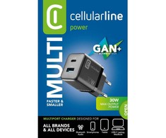 Cellular Line Cellularline Multipower Micro GaN - USB-C &amp; USB-A Power Delivery 30W mains įkroviklis juodos spalvos