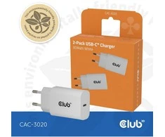 „Club 3D“ „Club3D Lifestyle“ įkroviklis USB-C, 30 vatų, 2 vnt., baltas mažmeninė prekyba