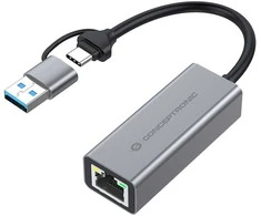 Adapteris USB Conceptronic USB-C - RJ-45 Pilka (ABBY08G)