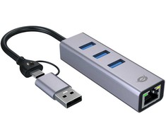 HUB USB Conceptronic CONCEPTRONIC Adapteris USB-C/-A3.0->GbE+3x-A3.0 5Gbs gr