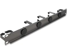 Delock 19? Kabelmanagement Rangierpanel mit 4 Gummi Kabeldurchführungen und 5 Metall Bügeln 1 HE dunkelgrau