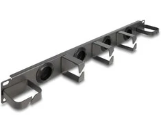 Delock 19? Kabelmanagement Rangierpanel mit 4 Gummi Kabeldurchführungen und 5 Metall Bügeln 1 HE dunkelgrau