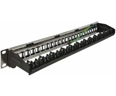 Delock 19? Keystone Patchpanel 24 Port mit Kabelbefestigungsschiene, Beschriftungsfeld und Staubschutz 1 HE juodas