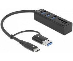 Delock 3 prievadų USB 3.2 Gen 1 Hub + SD ir Micro SD kortelių skaitytuvas