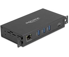 Karta jungiama į tinklą Delock 3 Port USB 5 Gbps Hub + RJ45 Gigabit LAN PoE++ Port złącze hosta USB Type-C™ w obudowie metalowej i 1,5 kV Isolation