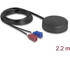 Delock 4G GNSS Antenne 1 x FAKRA C + 1 x FAKRA D Buchse 2 dBi / 28 dB 2,2 m RG-174 omnidirektional Dachmontage juodas outdoor