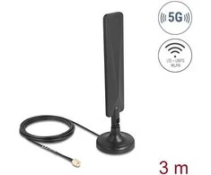 Delock 5G LTE Antenne SMA Stecker 3 dBi omnidirektional mit Anschlusskabel RG-174 3 m mit Kippgelenk mit magnetischem Standfuß juodas