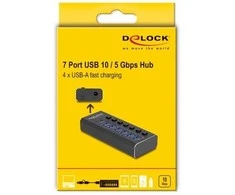 HUB USB Delock DELOCK 7 Port USB Hub mit 4 Ports 10 Gbps und 4 Schnellladeports 5 Gbps mit Schalter und Beleuchtung