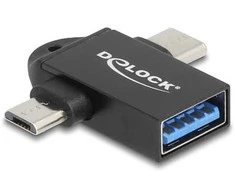 Delock Adapteris USB 10 Gbps 2 in 1 USB-A Buchse zu USB Type-C™ Stecker + USB Micro-B Stecker OTG
