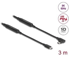 Delock Aktives USB 10 Gbps Kabelis USB Type-C™ Stecker zu Stecker gewinkelt links / rechts 3 m 8K PD 60 W mit E-Marker