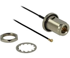 Delock Antennenkabel N Buchse zum Einbau zu I-PEX Inc., MHF® I Stecker 1.37 13 cm Gewindelänge 22 mm spritzwassergeschützt