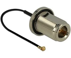 Delock Antennenkabel N Buchse zum Einbau zu I-PEX Inc., MHF® I Stecker 1.37 13 cm Gewindelänge 22 mm spritzwassergeschützt
