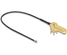 DELOCK Antennenkabel RP-SMA 90 PCB Buchse zum Einbau zu I-PEX Inc. MHF 4L Stecker 1.13 25cm Gewindelnge 15mm