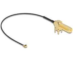 DELOCK Antennenkabel RP-SMA 90 PCB Buchse zum Einbau zu I-PEX Inc. MHF I Stecker 1.13 15cm Gewindelnge 15mm