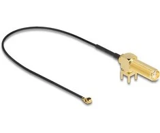 DELOCK Antennenkabel SMA 90 PCB Buchse zum Einbau zu I-PEX Inc. MHF I Stecker 1.13 25cm Gewindelnge 15mm