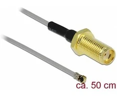 Delock Antennenkabel SMA Buchse zum Einbau zu I-PEX Inc., MHF® 4L Stecker 1.37 50 cm Gewindelänge 10 mm