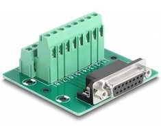 Delock D-Sub 15 Pin Buchse zu 16 Pin Terminalblock für Hutschiene