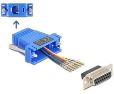 Delock D-Sub 15 Pin Buchse zu RJ12 Buchse Montagesatz blau