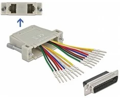 Delock D-Sub 25 Pin Crimp Stecker zu 2 x RJ45 Buchse mit Montagesatz beige