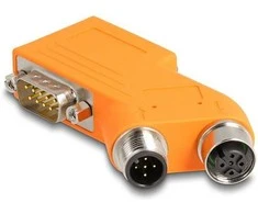 Delock D-Sub 9 Stecker und Buchse zu M12 Stecker und Buchse A-kodiert 5 pin CAN Bus Verteiler 35° oranžinis