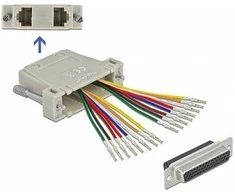 Delock D-Sub HD 44 Pin Crimp Buchse zu 2 x RJ45 Buchse mit Montagesatz beige
