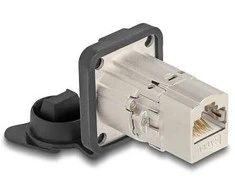 Delock D-Typ RJ45 Einbaubuchse / Kupplung Cat.6A STP mit Schutzkappe IP66 staub- und wasserdicht