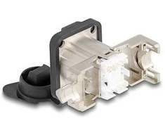 Delock D-Typ RJ45 Einbaubuchse mit LSA Anschluss Cat.6A STP mit Schutzkappe IP66 staub- und wasserdicht