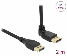 Delock DisplayPort Kabelis Stecker gerade zu Stecker 90° oben gewinkelt 8K 60 Hz 2 m be Einrastfunktion