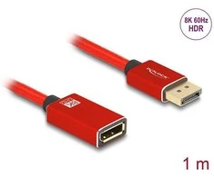 DELOCK DisplayPort Verlngerungskabel 8K 60 Hz 1 m raudona Metall be Einrastfunktion