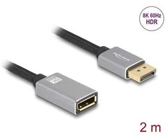 DELOCK DisplayPort Verlngerungskabel 8K 60 Hz 2 m grau Metall be Einrastfunktion