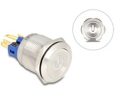 Delock Druckschalter zum Einbau 22 mm 6 x Lötanschluss LED baltas Powersymbol + Ring