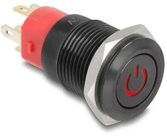 Delock Druckschalter zum Einbau juodas 16 mm 12 V 5 x Lötanschluss LED raudona Powersymbol + Ring