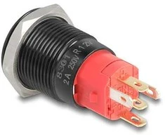 Delock Druckschalter zum Einbau juodas 16 mm 12 V 5 x Lötanschluss LED raudona Powersymbol + Ring