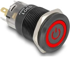 Delock Druckschalter zum Einbau juodas 19 mm 12 V 5 x Lötanschluss LED raudona Powersymbol + Ring