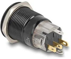 Delock Druckschalter zum Einbau juodas 19 mm 12 V 5 x Lötanschluss LED raudona Powersymbol + Ring