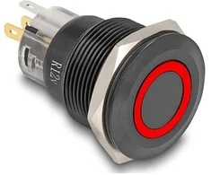 Delock Druckschalter zum Einbau juodas 22 mm 12 V 5 x Lötanschluss LED raudona Ring