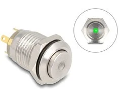 Delock Drucktaster zum Einbau 12 mm 4 x Lötanschluss LED grüner Punkt