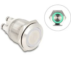Delock Drucktaster zum Einbau 19 mm 4 x Schraubklemme LED grün
