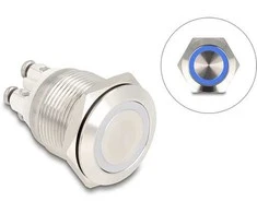 Delock Drucktaster zum Einbau 19 mm 4 x Schraubklemme LED blau